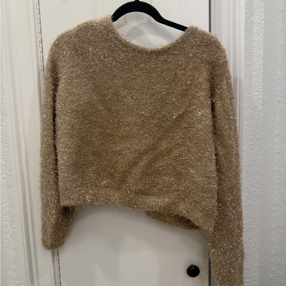 Cozy Fuzzy Tan Crew Neck Sweater